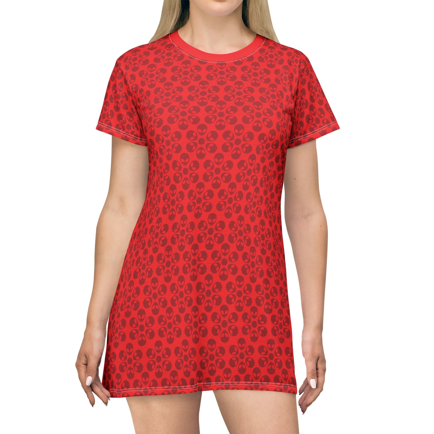 Floral Pattern TShirt Dress Casual Summer Dress Cute Dress for Women Floral Print Dress Trendy Everyday Wear Perfect for Beach Alien Flowers Red