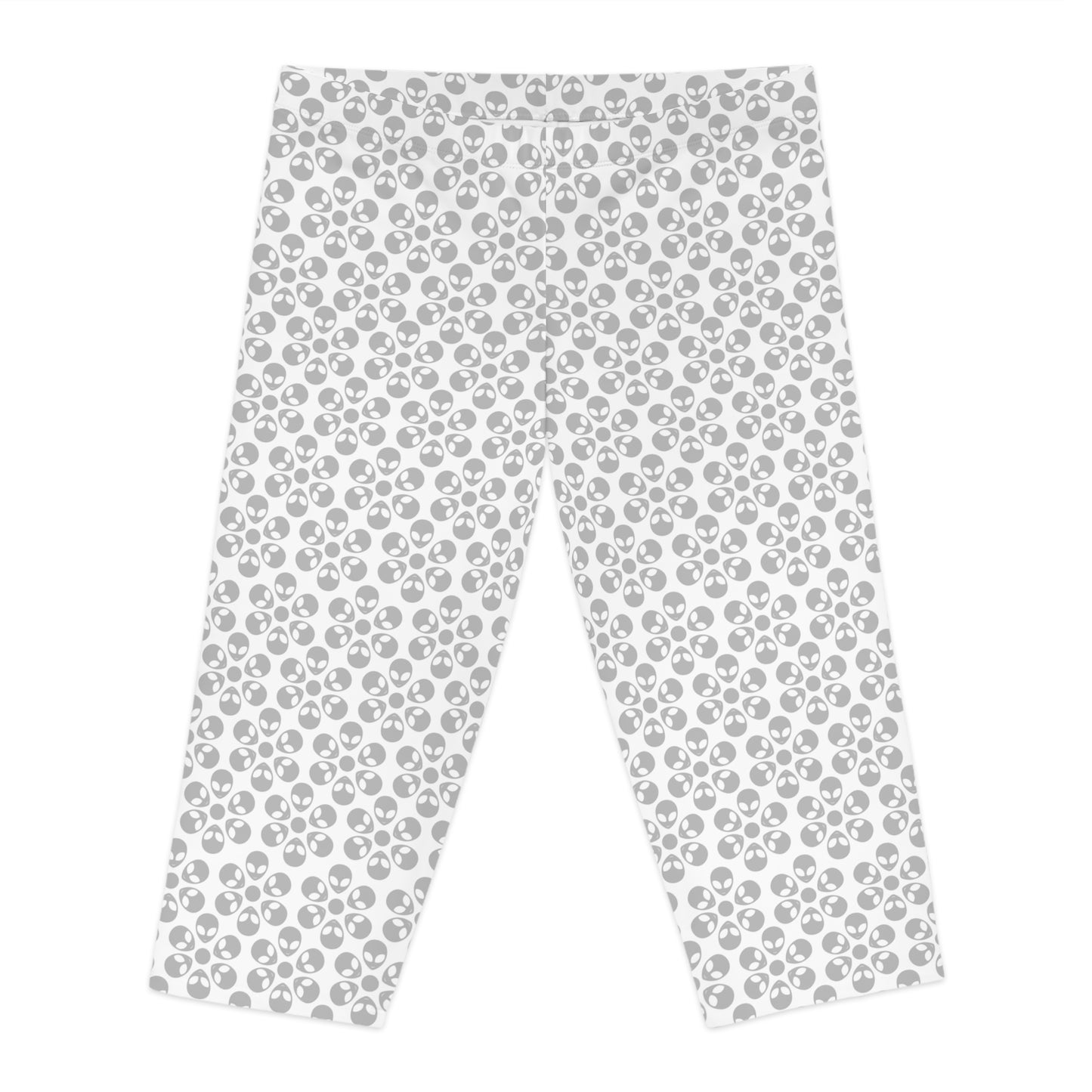 Womens Capri Leggings Alien Flowers White