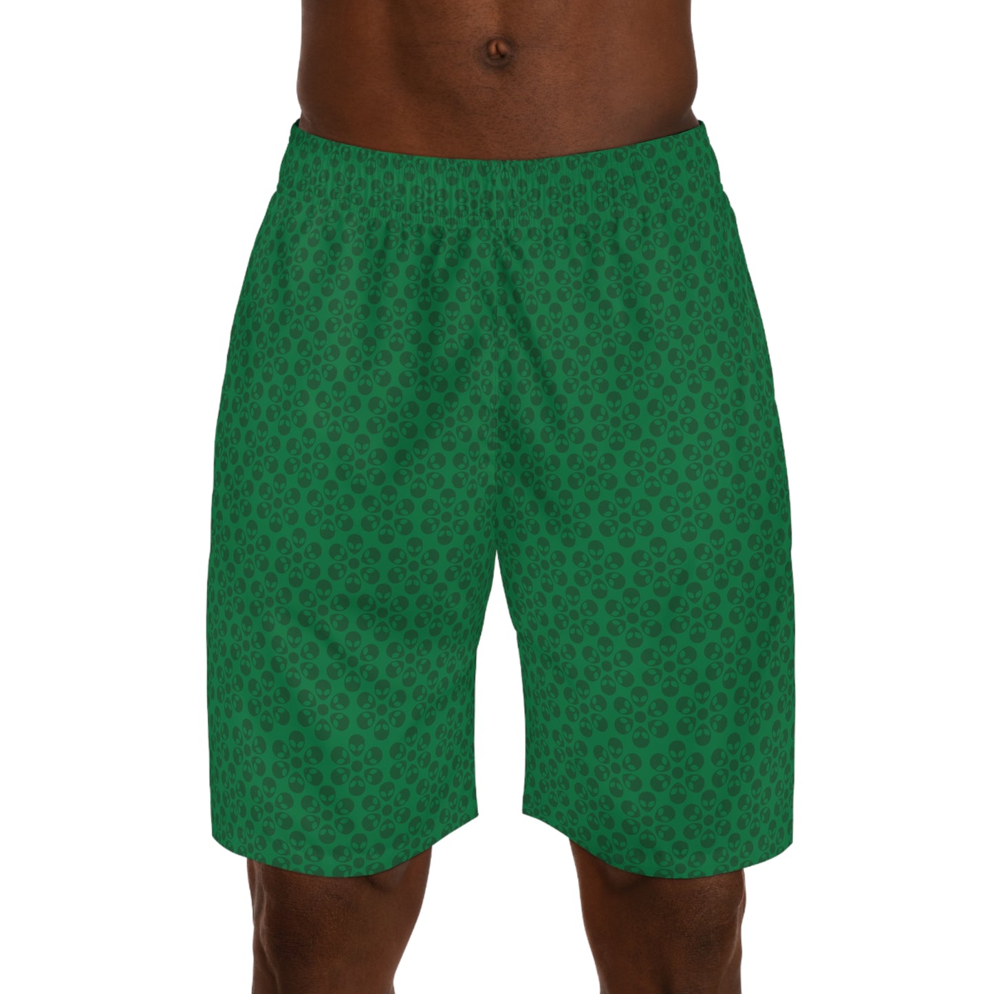 Mens Jogger Shorts  Alien Flowers Dark Green