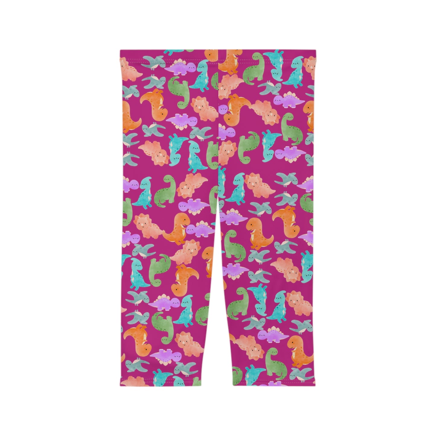 Women’s Capri Leggings  Rainbow Dinos Pink