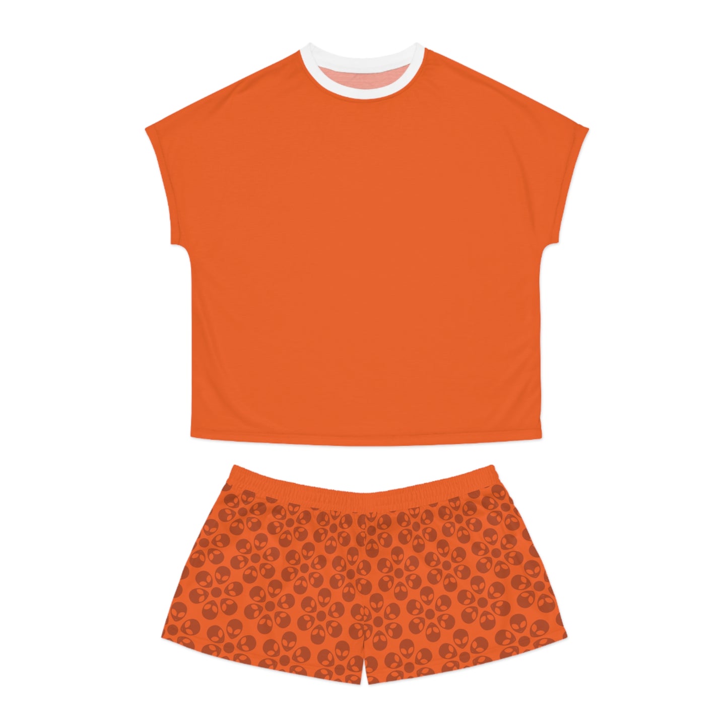 Stylish Womens Pajama Set Cozy Sleepwear AOP Floral Print Perfect for Lounging Gift for Her Summer Nights Relaxation Alien Flowers Orange