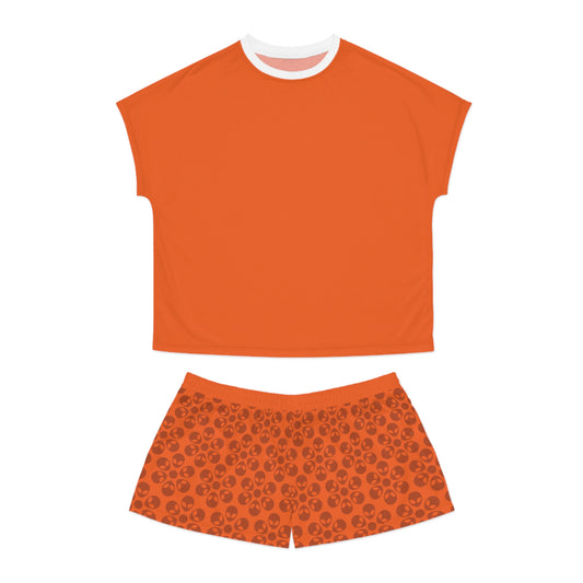 Stylish Womens Pajama Set Cozy Sleepwear AOP Floral Print Perfect for Lounging Gift for Her Summer Nights Relaxation Alien Flowers Orange