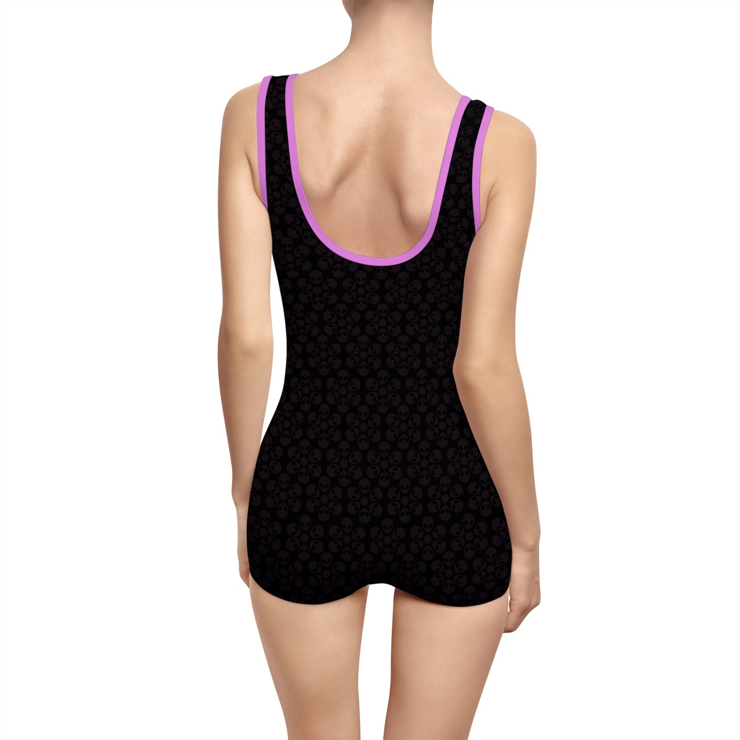 Womens Vintage Swimsuit  Alien Flowers Black