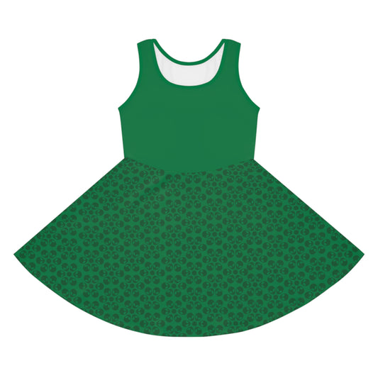 Girls Floral Sleeveless Sundress Cute Summer Dress Kids Fashion Birthday Outfit Playful Floral Pattern Spring Dress Alien Flowers Dark Green