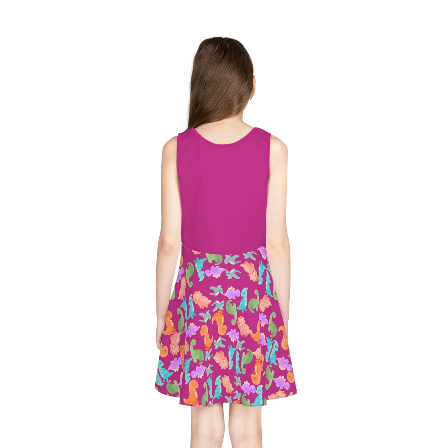 Colorful Dino Print Girls Sleeveless Sundress Summer Dress Beachwear Birthday Gift Toddler Outfit Playful Sundress Rainbow Dinos Pink