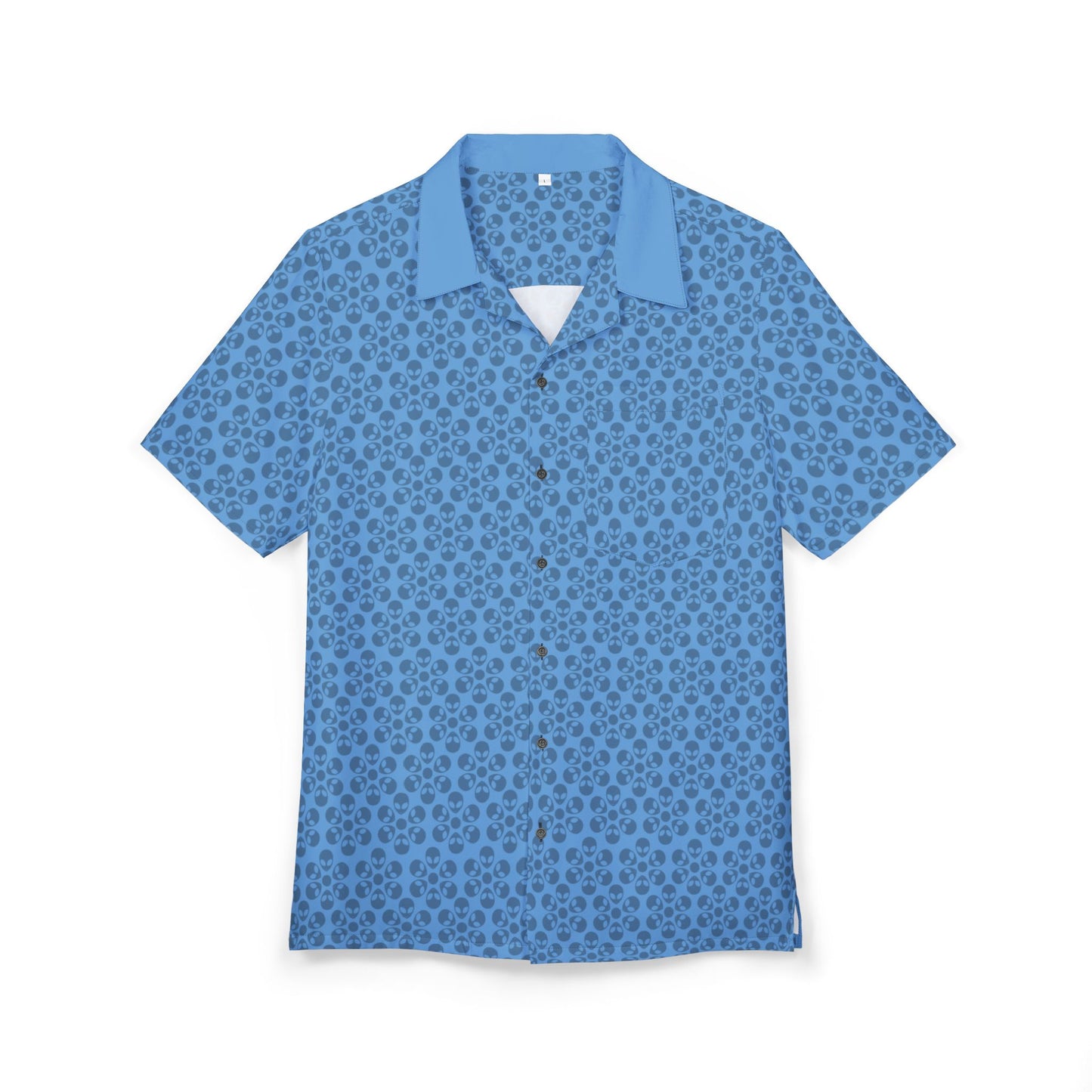 Unisex Hawaiian ButtonDown Shirt  Tropical Vibe Summer Apparel Beachwear Vacation Outfit Casual Wear Alien Flowers Light Blue