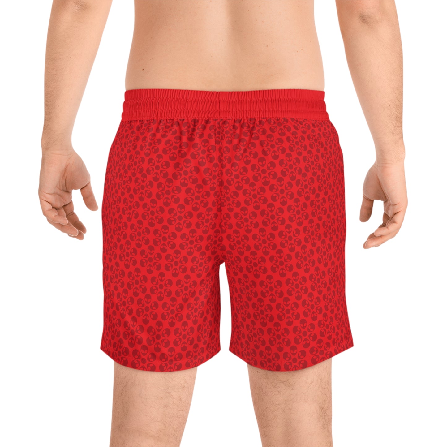 Stylish Mens MidLength Swim Shorts Beachwear Vacation Essentials Poolside Comfort Summer Outfit Trendy Swimwear Alien Flowers Red