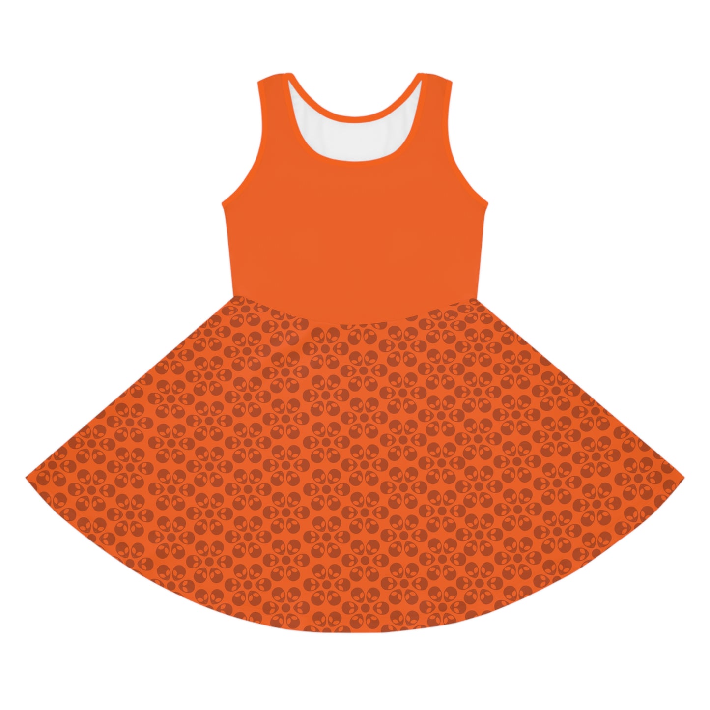 Girls Floral Sleeveless Sundress Cute Summer Dress Kids Fashion Birthday Outfit Playful Floral Pattern Spring Dress Alien Flowers Orange