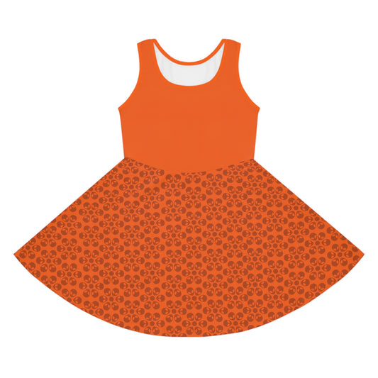 Girls Floral Sleeveless Sundress Cute Summer Dress Kids Fashion Birthday Outfit Playful Floral Pattern Spring Dress Alien Flowers Orange
