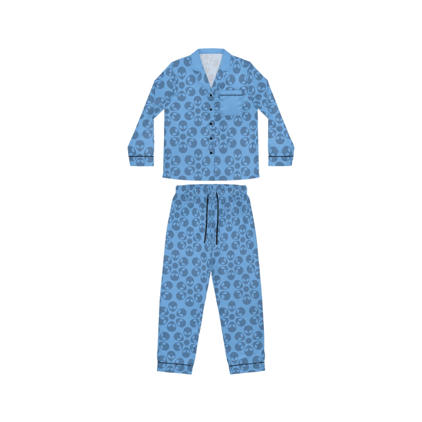 Womens Satin Pajamas  Alien Flowers Light Blue