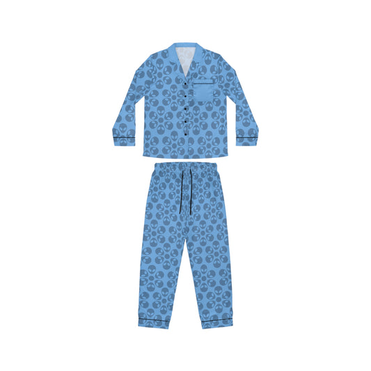 Womens Satin Pajamas  Alien Flowers Light Blue