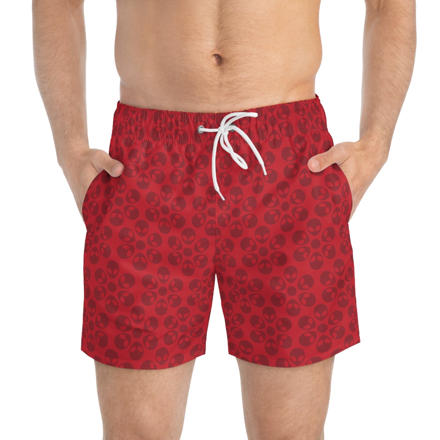 Stylish AOP Swim Trunks for Beach Days Summer Fun Pool Parties Vacation Wear Gift for Him Alien Flowers Dark Red