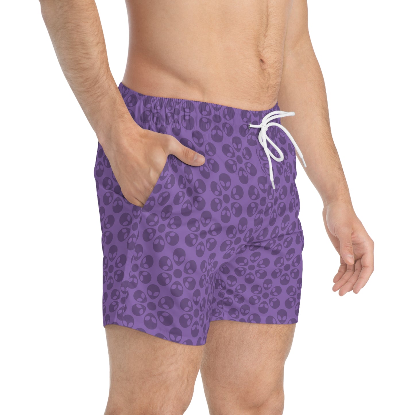 Stylish AOP Swim Trunks for Beach Days Summer Fun Pool Parties Vacation Wear Gift for Him Alien Flowers Light Purple