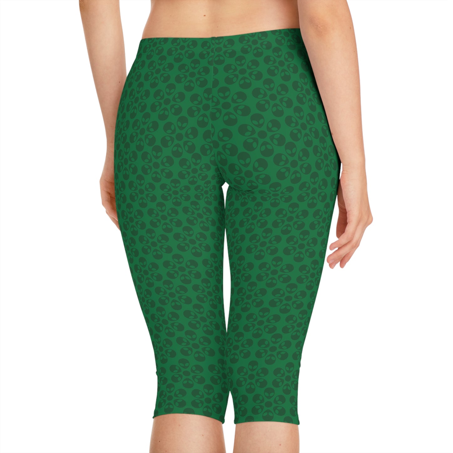 Womens Capri Leggings Alien Flowers Dark Green