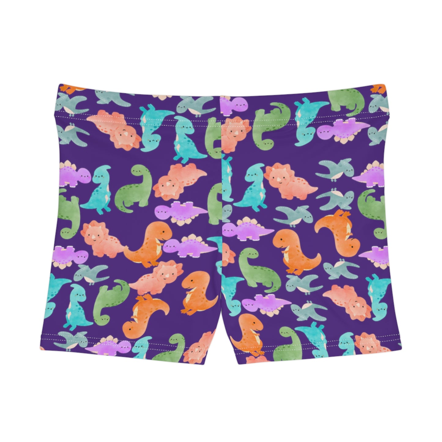 Dinosaur Print Womens Shorts Cute Summer Loungewear Kids Party Attire Beach Day Outfit Colorful Activewear Rainbow Dinos Purple