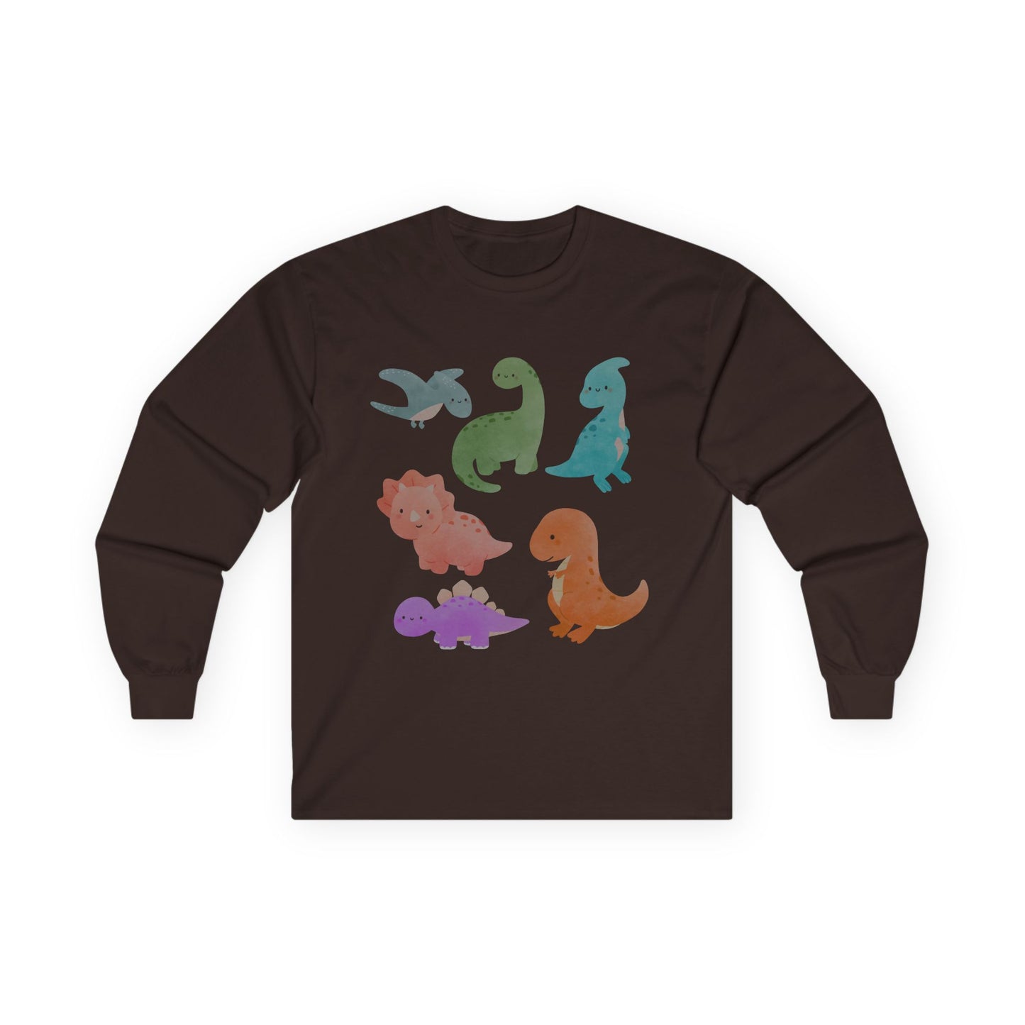 Cute Dinosaur Long Sleeve Tee, Unisex Dino Shirt, Kids and Teens Gift, Fun Casual Wear, Ideal for Birthdays, Holidays, and Everyday