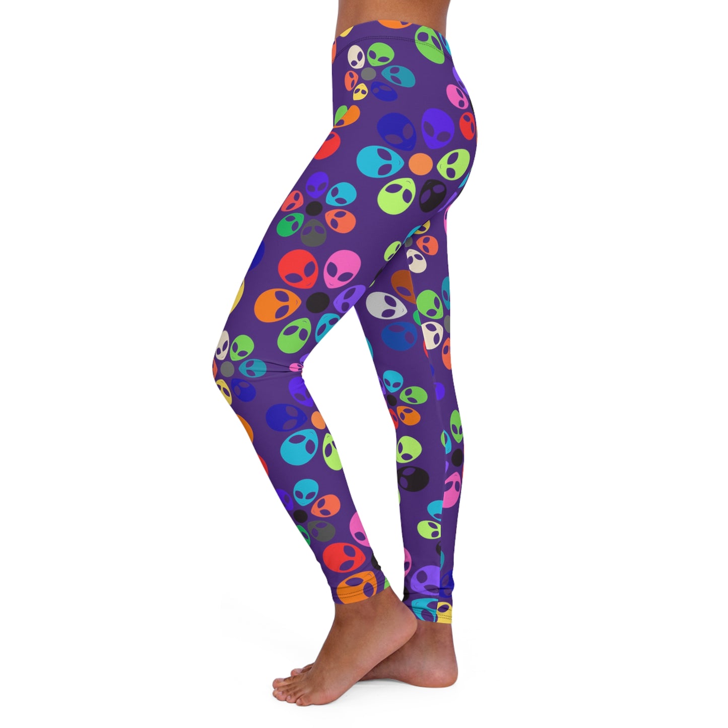Colorful Alien Print Spandex Leggings Fun Workout Pants Casual Everyday Wear Gift for SciFi Lovers Unique Fashion Leggings Alien Rainbow Flowers Pink