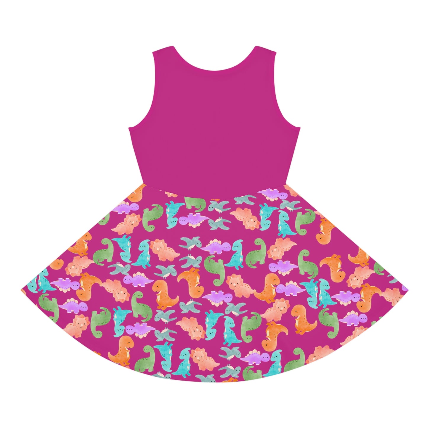Colorful Dino Print Girls Sleeveless Sundress Summer Dress Beachwear Birthday Gift Toddler Outfit Playful Sundress Rainbow Dinos Pink