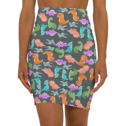 Dinosaur Print MidWaist Pencil Skirt for Fun and Playful Style Womens Skirt Cute Skirt Fashionable Skirt Casual Skirt Gift Idea Rainbow Dinos Dark Grey