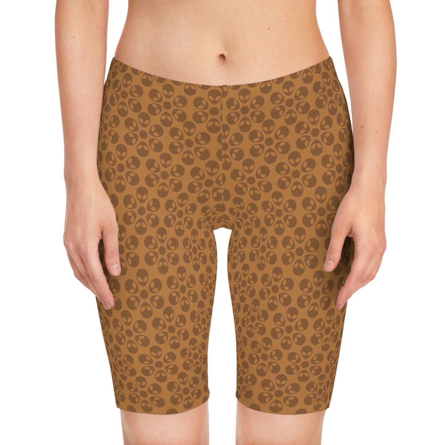 Womens Bike Shorts Alien Flowers Light Brown