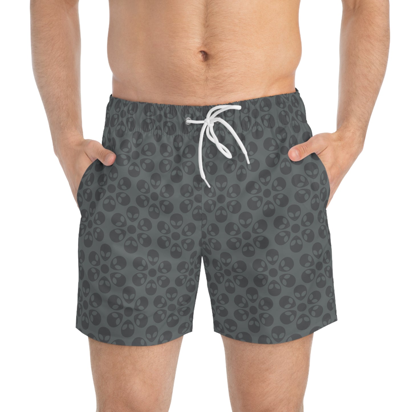 Stylish AOP Swim Trunks for Beach Days Summer Fun Pool Parties Vacation Wear Gift for Him Alien Flowers Dark Grey