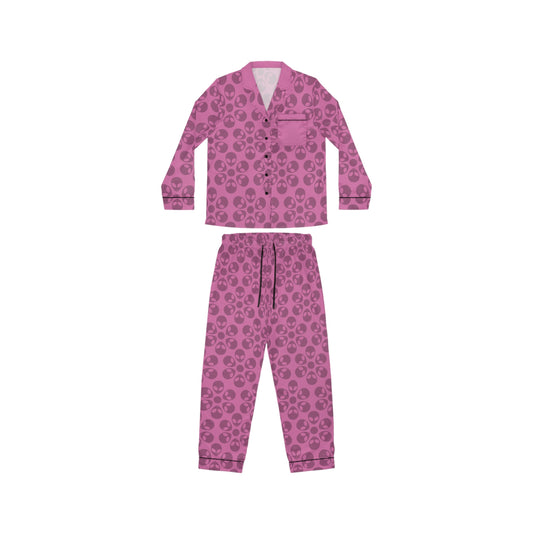 Womens Satin Pajamas  Alien Flowers Light Pink