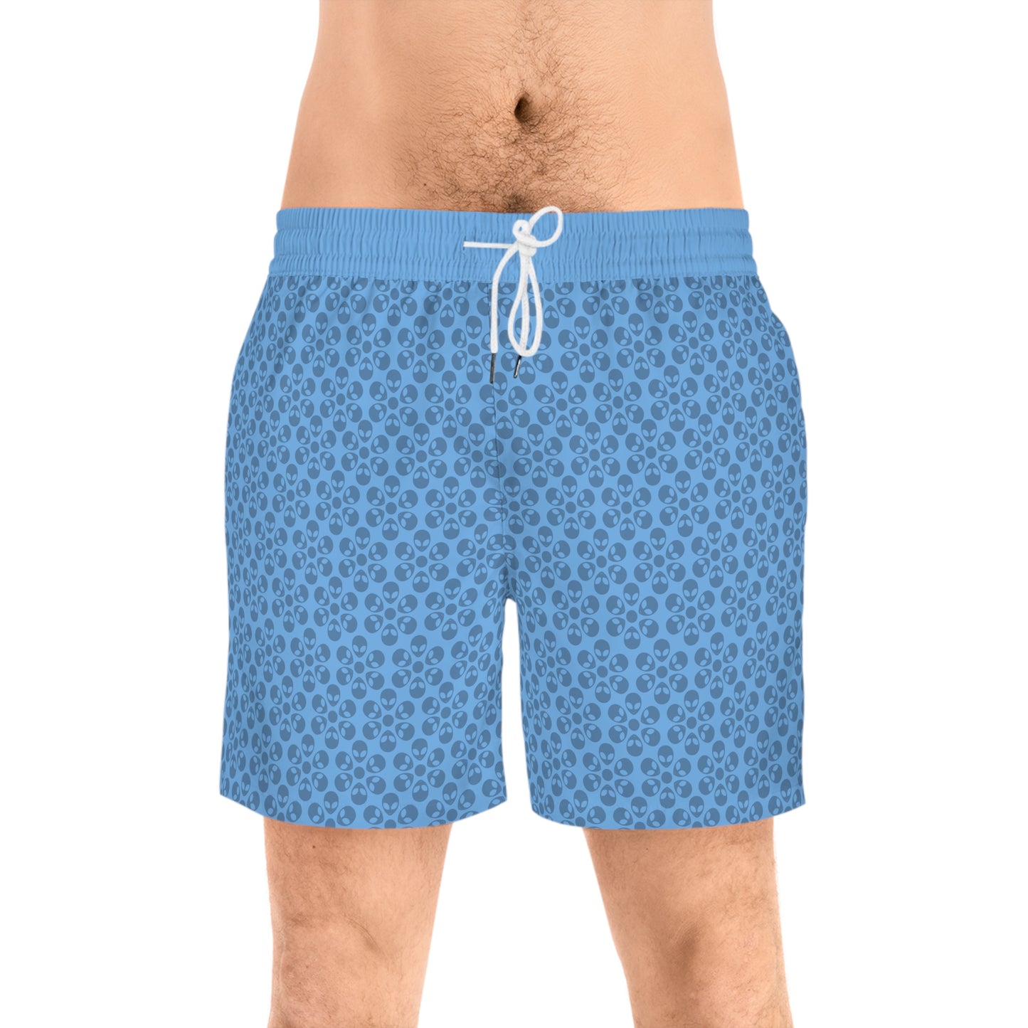 Stylish Mens MidLength Swim Shorts Beachwear Vacation Essentials Poolside Comfort Summer Outfit Trendy Swimwear Alien Flowers Light Blue