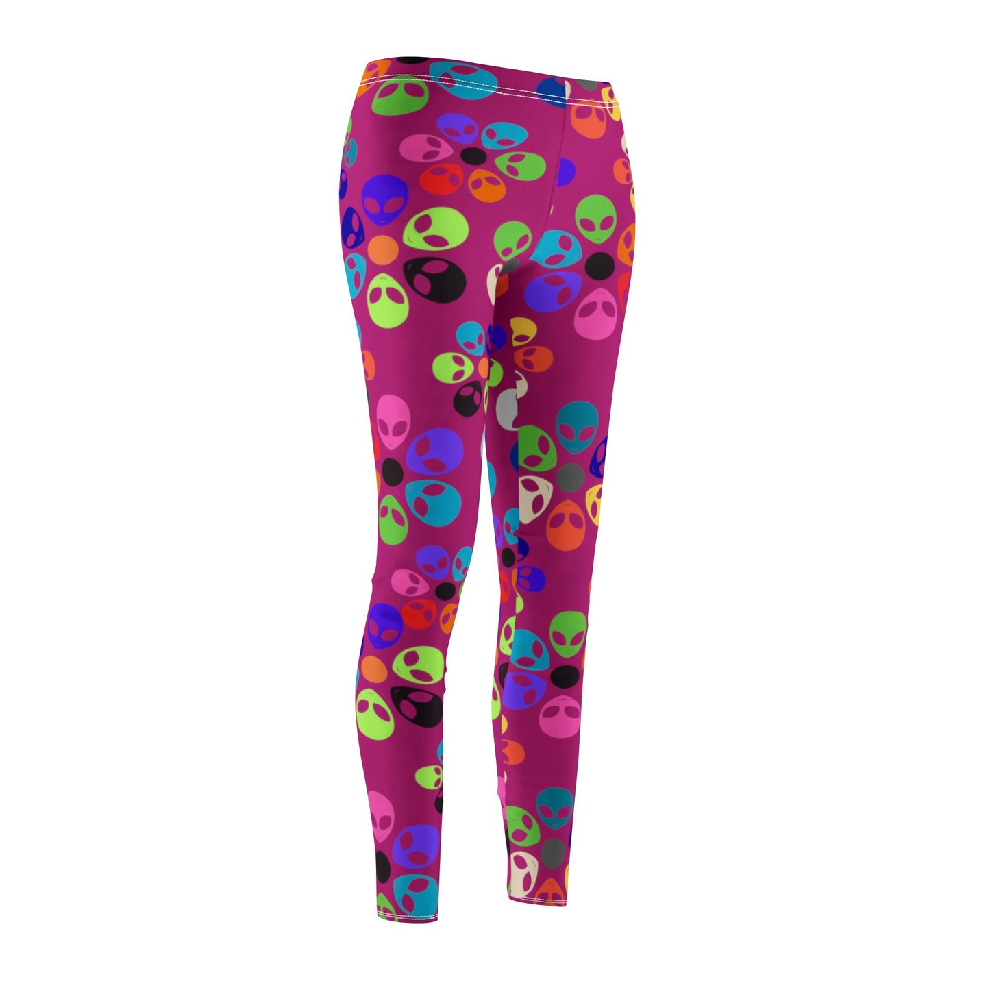Colorful Alien Pattern Womens Casual Leggings Funky Gym Leggings Unique Yoga Pants Trendy Loungewear Gift for Alien Lovers Alien Rainbow Flowers Pink