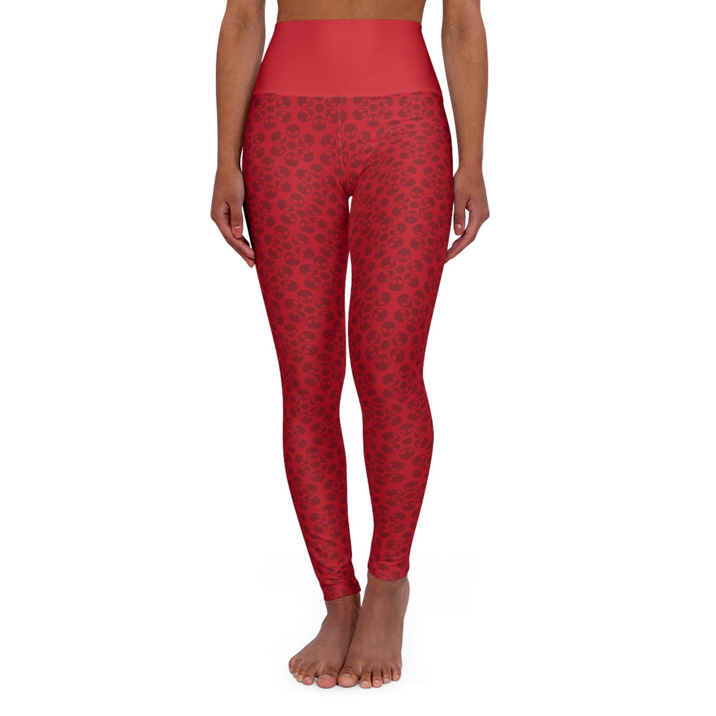 Stylish High Waisted Yoga Leggings Activewear Fitness Leggings Workout Pants Gift for Her Yoga Apparel Alien Flowers Dark Red