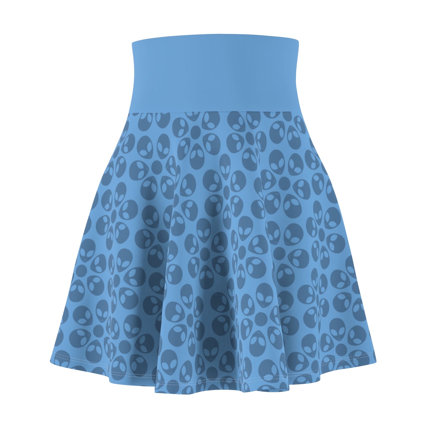 Skull Pattern Womens Skater Skirt Cute AOP Skirt Gothic Summer Wear Festival Outfit Alternative Fashion Alien Flowers Light Blue