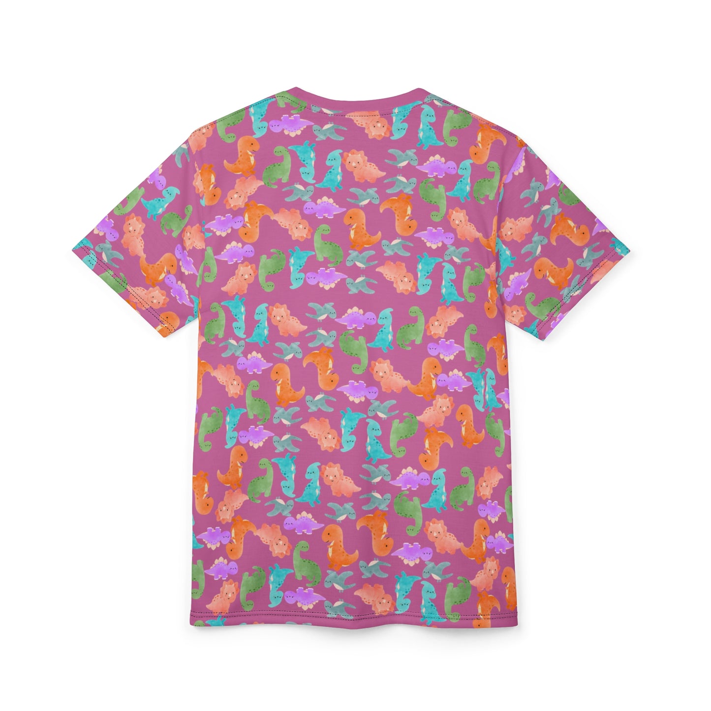 Vibrant Dino Pattern Tee for Ocean Lovers Perfect for Summer Casual Wear Gift for Beach Lovers Tropical Vibe Clothing Rainbow Dinos Light Pink