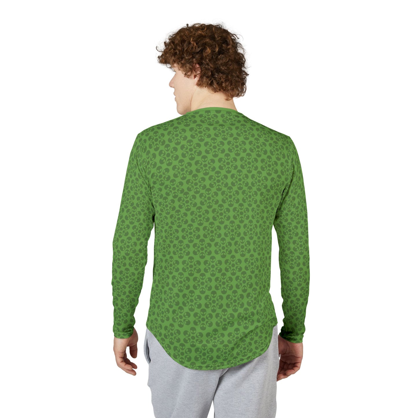 Mens UV Protection Long Sleeve Shirt  Alien Flowers Green