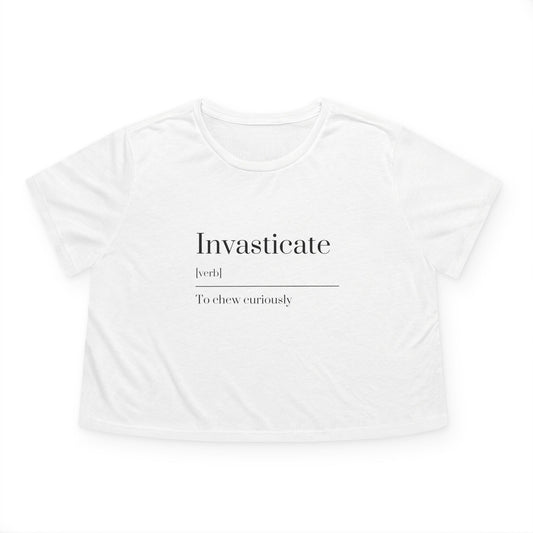 Women's Flowy Cropped Tee with 'Invasticate' Design, Casual T-Shirt, Gift for Language Lovers, Trendy Summer Top, Stylish Graphic Tee