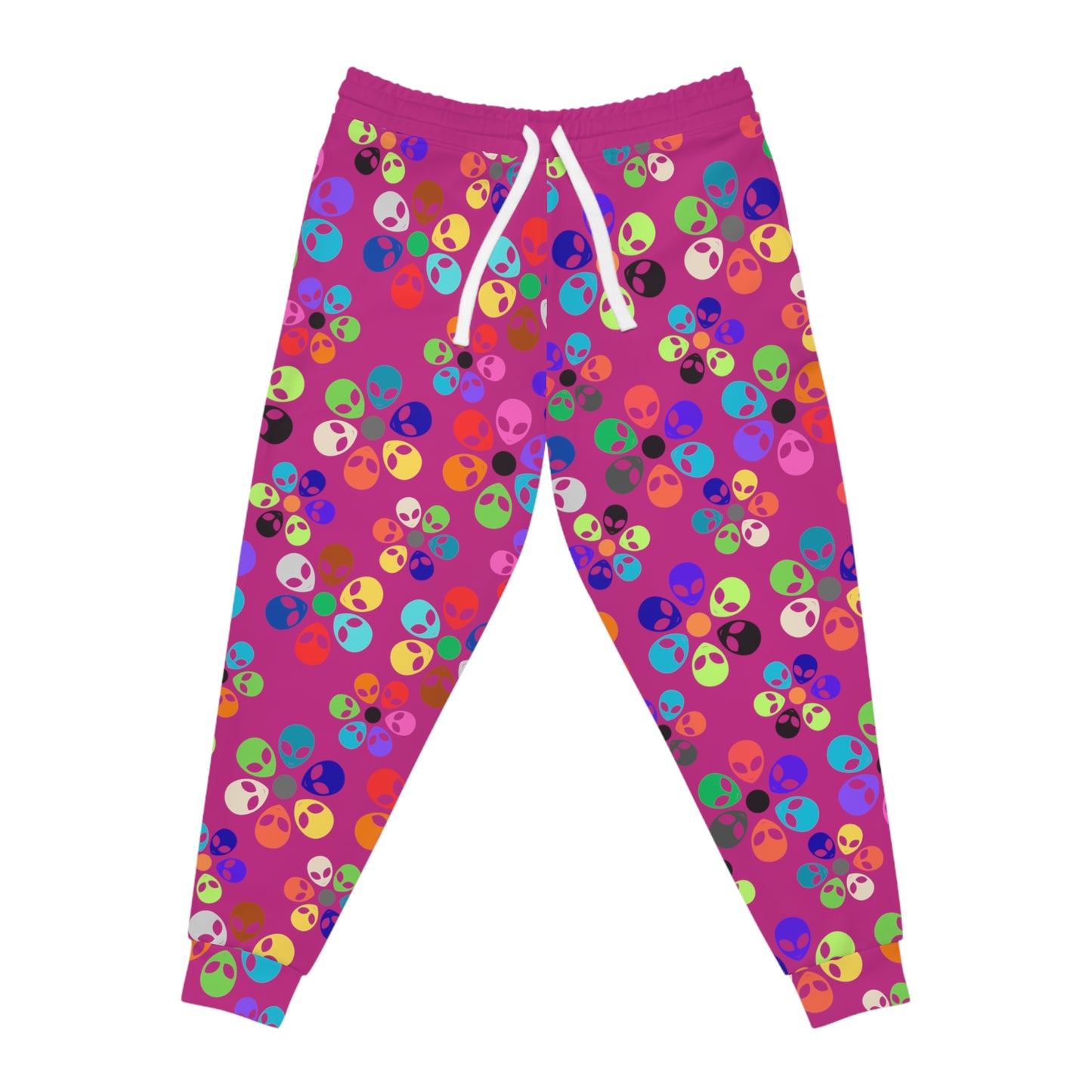 Colorful Alien Print Joggers Fun Athletic Pants Trendy Loungewear Unique Gift for Space Lovers Casual Daily Wear Unisex Joggers Alien Rainbow Flowers Pink