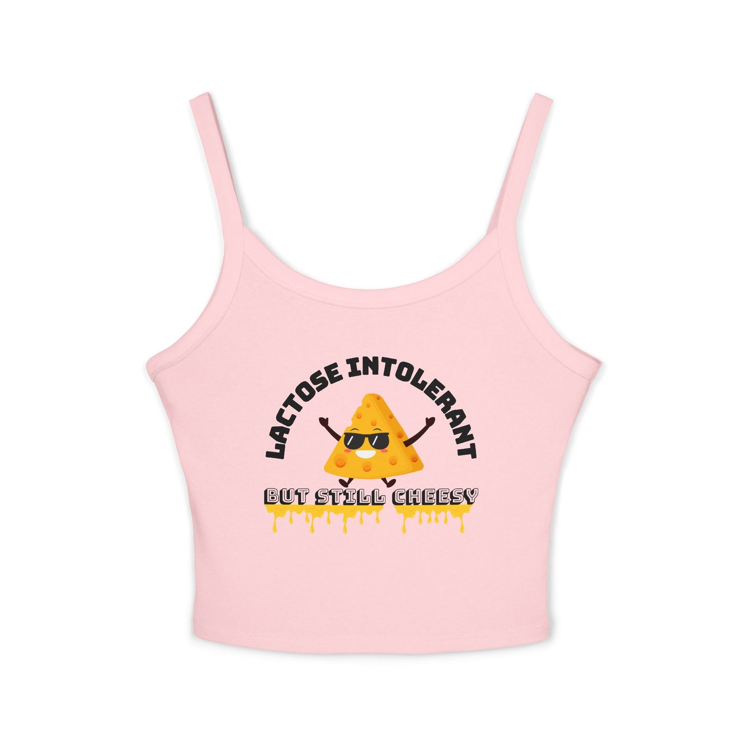 Lactose Intolerant Spaghetti Strap Tank Top, Funny Cheesy Graphic Tee, Women's Summer Wear, Cute Festival Top, Gift for Cheese Lovers