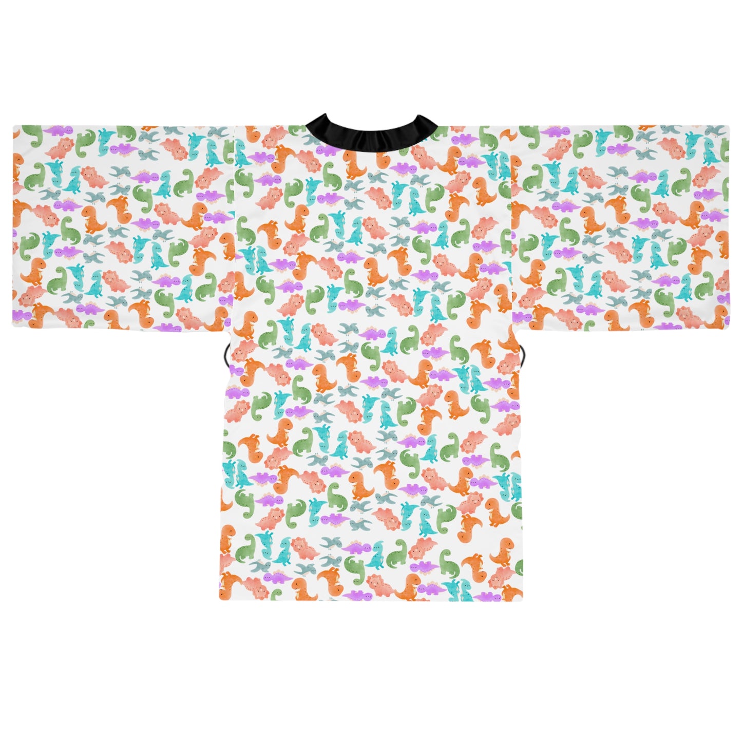 Vibrant Dino Print Long Sleeve Kimono Robe for Relaxation Loungewear Gift Summer Nights Cozy Style Rainbow Dinos Pink