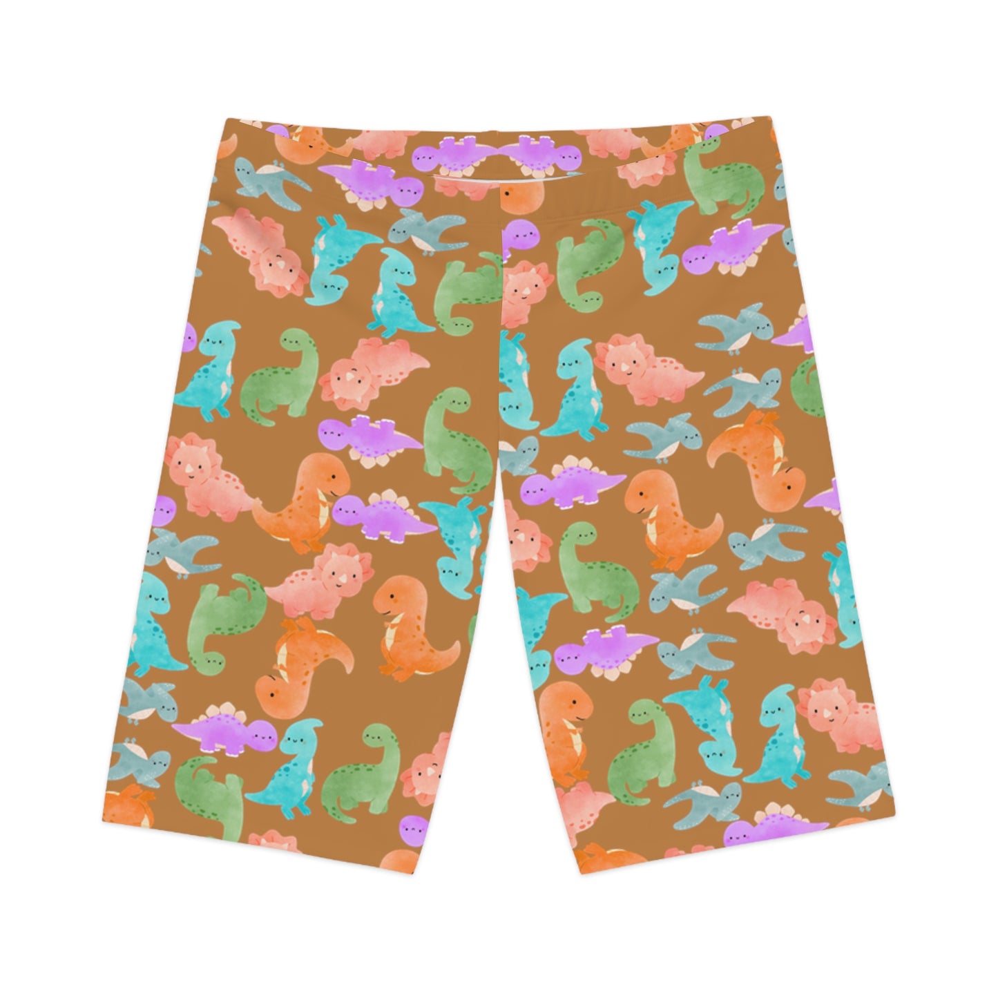 Womens Bike Shorts  Rainbow Dinos Light Brown