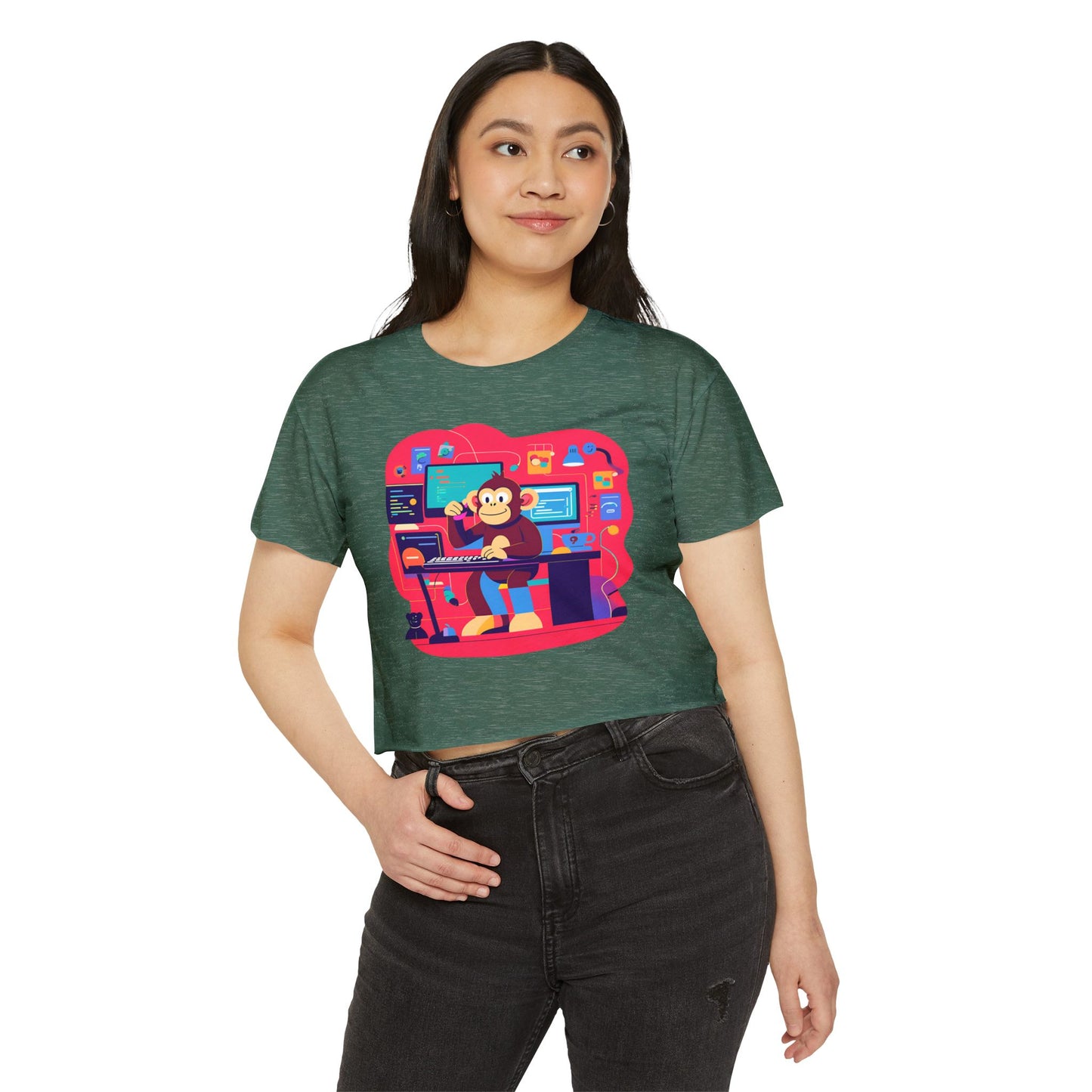 Colorful DJ Monkey Festival Crop Top, Music Festival Shirt, Summer Party Top, Gift for Festival Lovers, Playful Unique T-Shirt