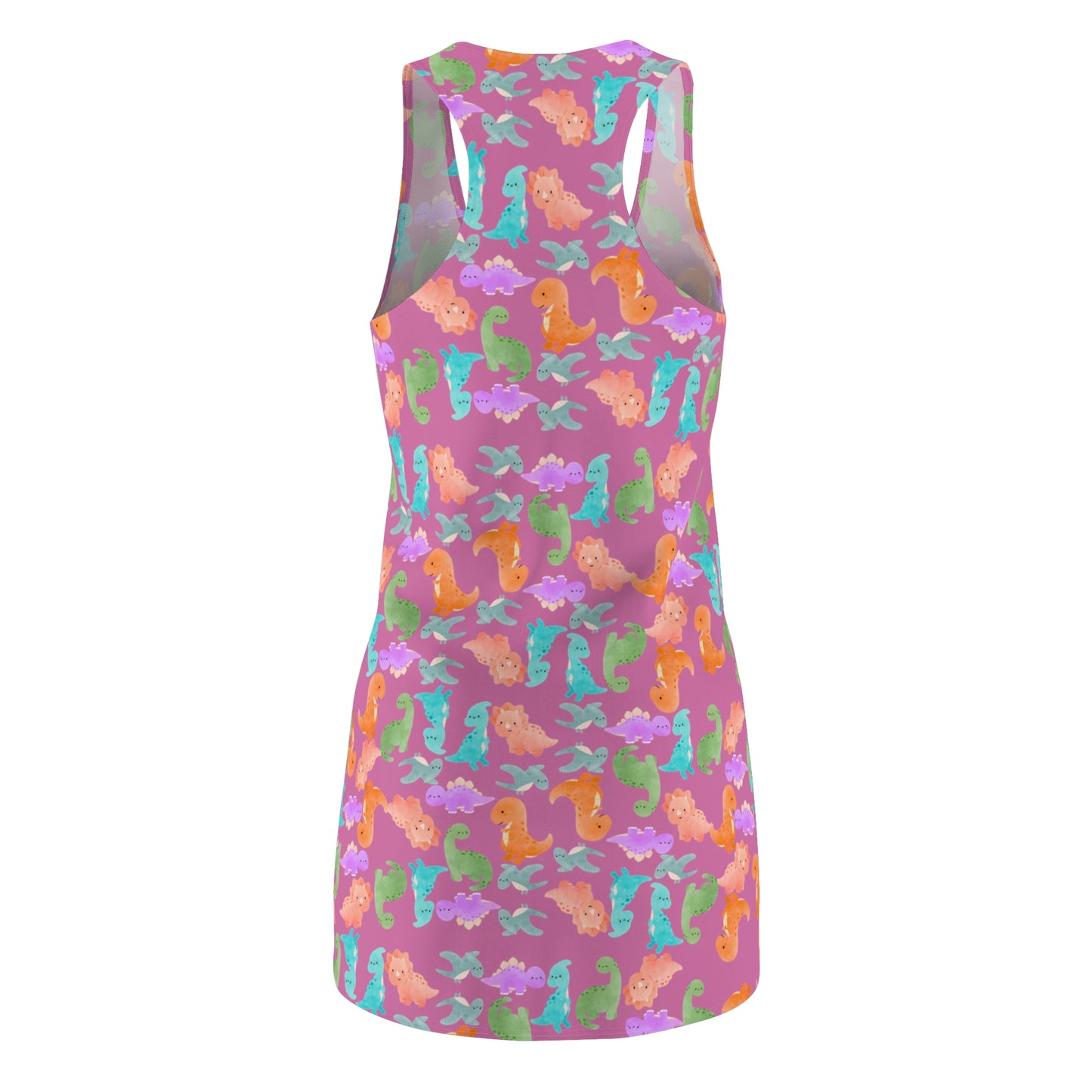 Dino Pattern Racerback Dress Summer Dress Beach Wear Vacation Outfit Casual Dress Gift for Her Rainbow Dinos Light Pink