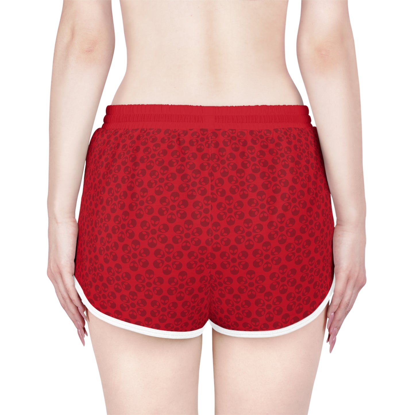 Womens Relaxed Shorts  Alien Flowers Dark Red