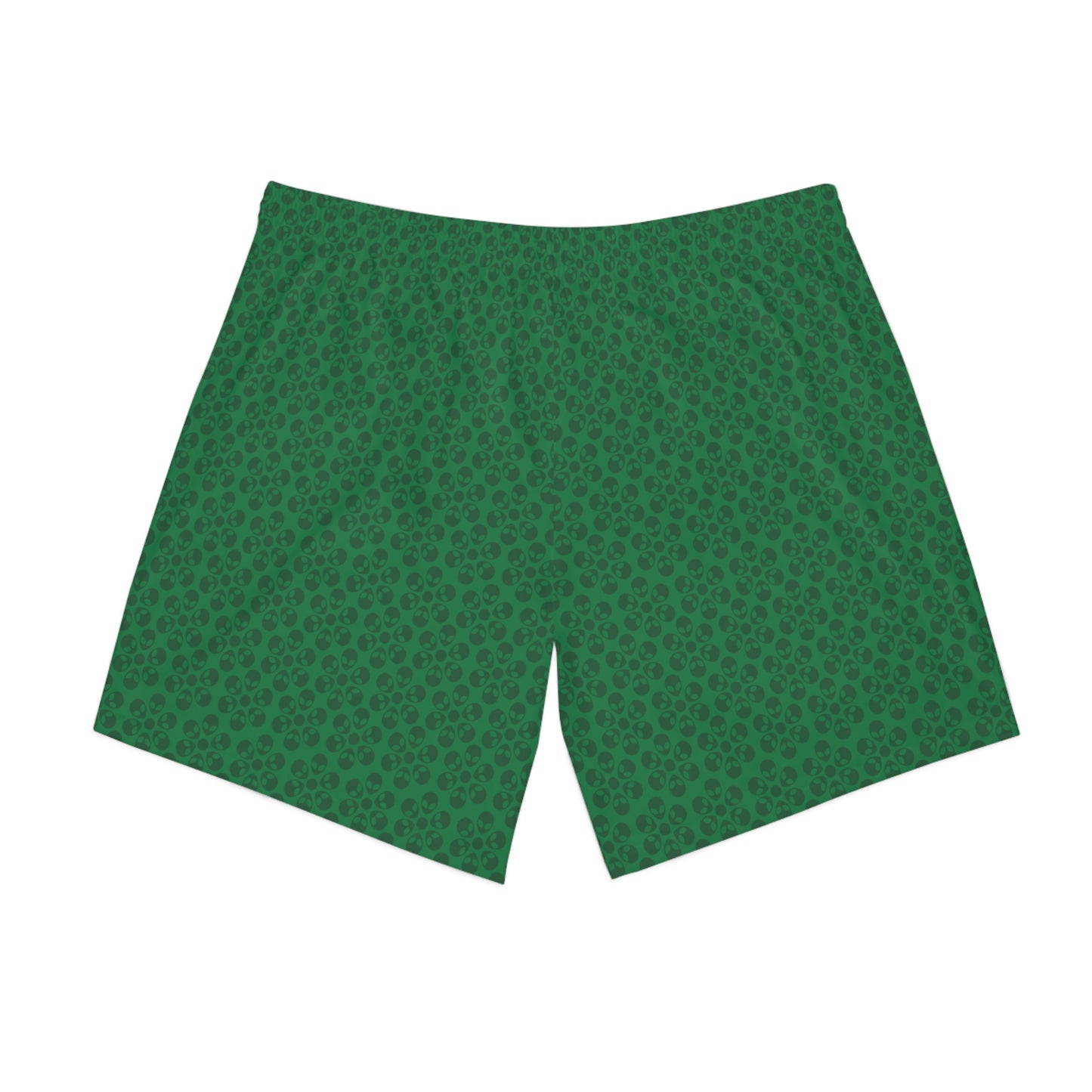 Mens Elastic Beach Shorts  Alien Flowers Dark Green