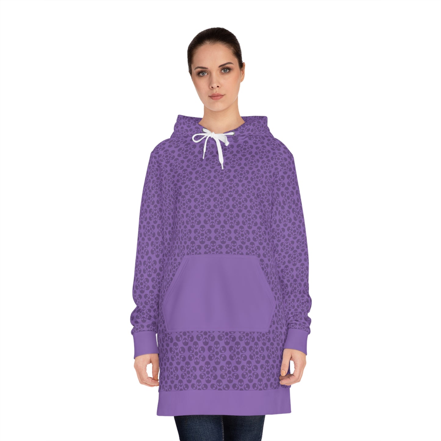 Womens Hoodie Dress  Alien Flowers Light Purple