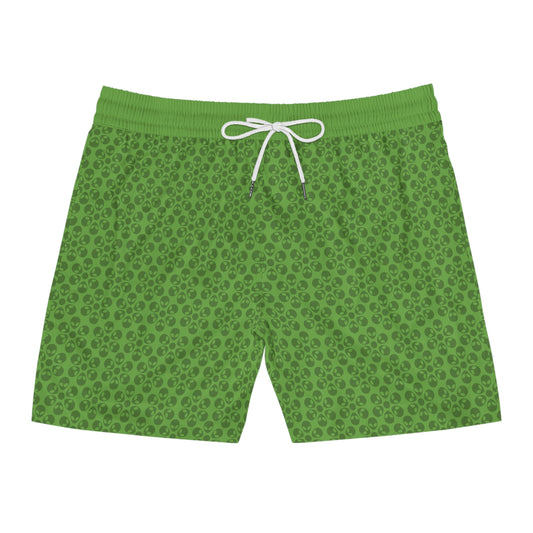 Stylish Mens MidLength Swim Shorts Beachwear Vacation Essentials Poolside Comfort Summer Outfit Trendy Swimwear Alien Flowers Green
