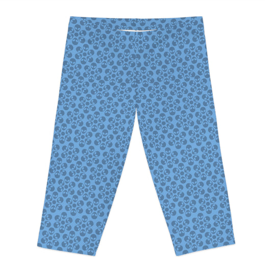 Womens Capri Leggings Alien Flowers Light Blue