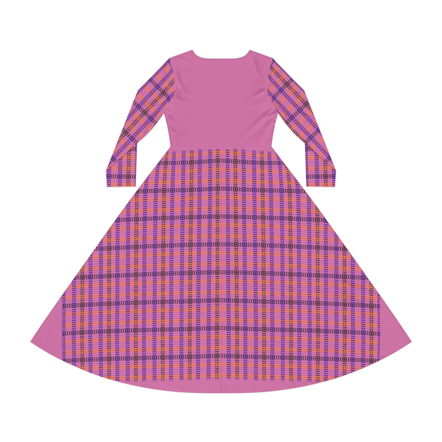 Plaid Long Sleeve Dance Dress for Women Stylish Dancewear Perfect for Performances Dance Recitals and Casual Outfits Train Tracks Light Pink