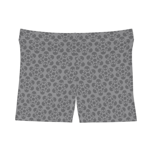Alien Pattern Womens Shorts for Casual Summer Days Beach Wear Festival Outfit Relaxed Style Alien Flowers Grey