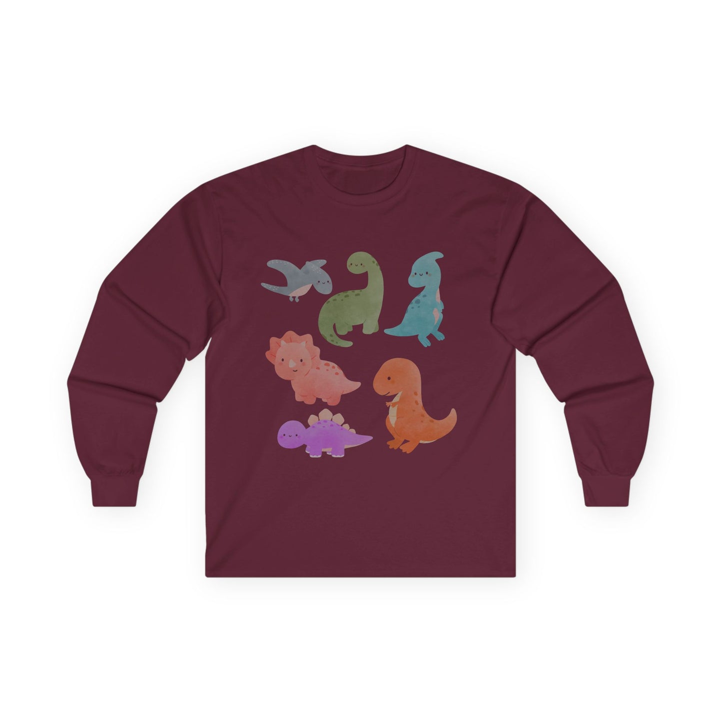 Cute Dinosaur Long Sleeve Tee, Unisex Dino Shirt, Kids and Teens Gift, Fun Casual Wear, Ideal for Birthdays, Holidays, and Everyday