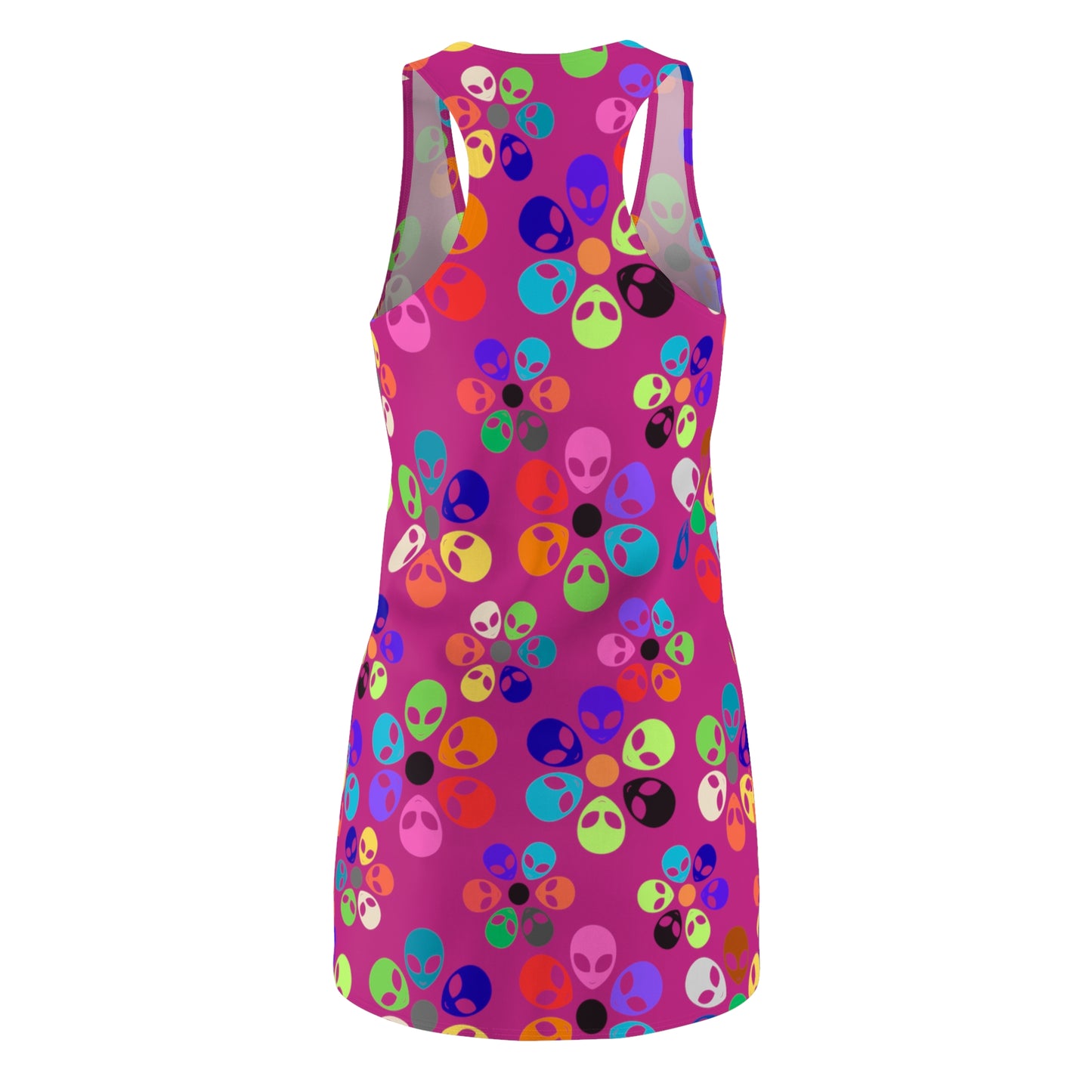 Alien Print Racerback Dress for Funloving Women Summer Party Dress Casual Wear Festival Outfit Unique Gift Idea Alien Rainbow Flowers Pink