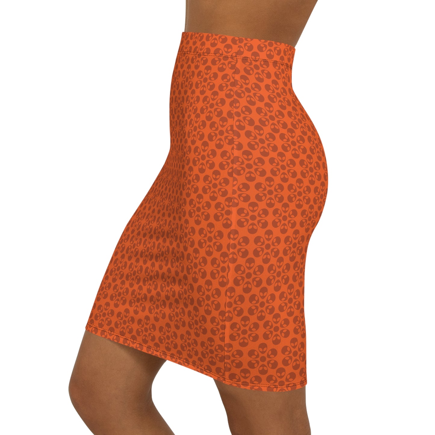Womens MidWaist Pencil Skirt  Alien Flowers Orange