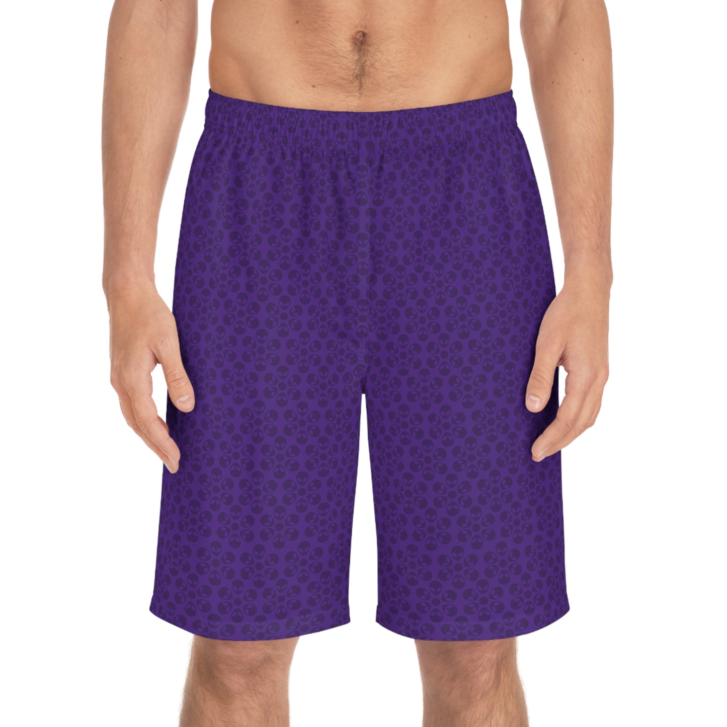 Mens Floral Print Board Shorts Summer Swimwear Beach Attire Vacation Ready Casual Everyday Shorts Alien Flowers Purple